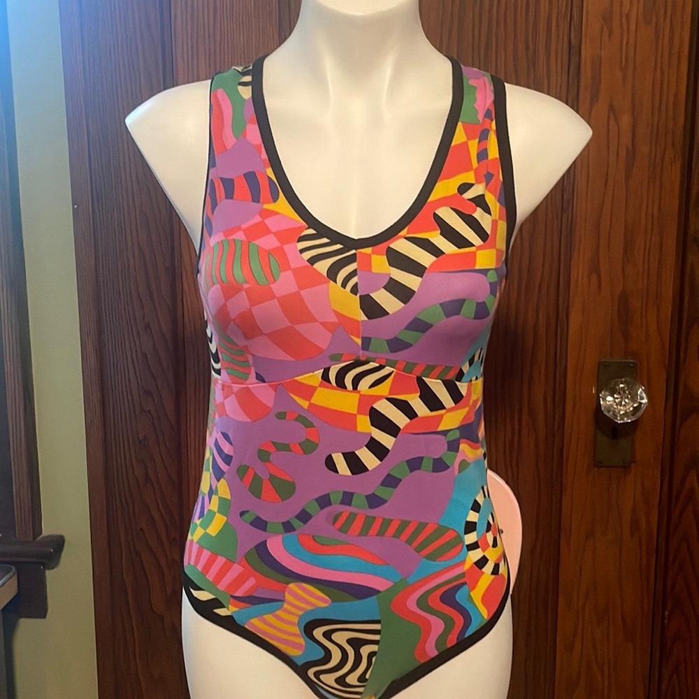 Nooworks Multicolor Abstract Print Bodysuit - Pink, Purple, Yellow, Green, Blue